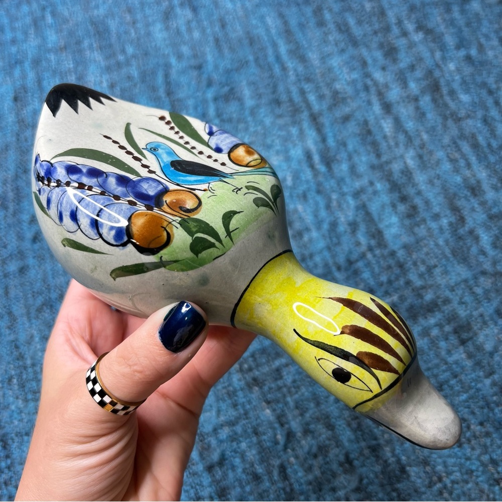 Vintage Mexican Tonala Pottery Signed Mexico Ceramic Duck Hand Painted